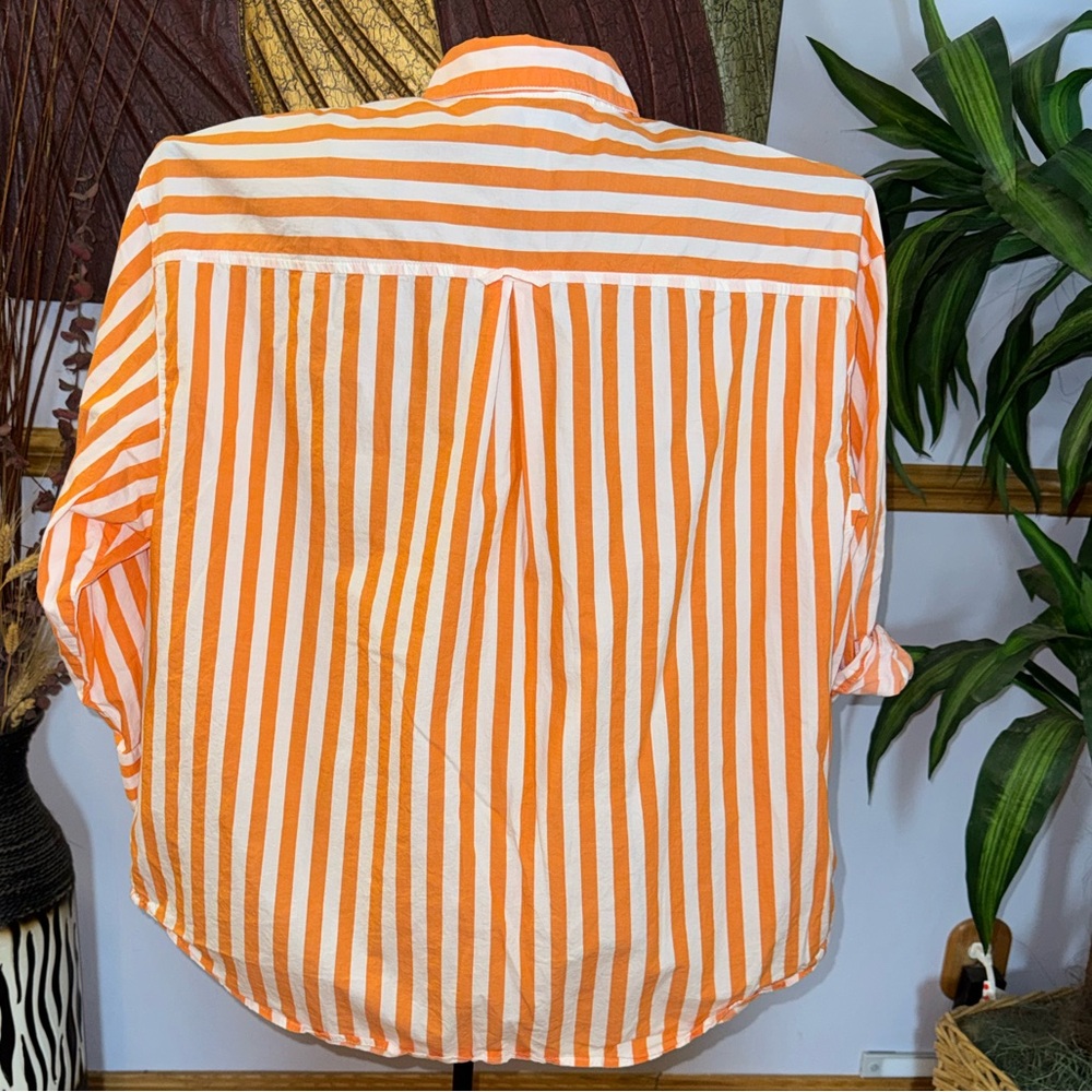 Old Navy Women's Orange and White Striped Button Down Shirt - Picture 3 of 4